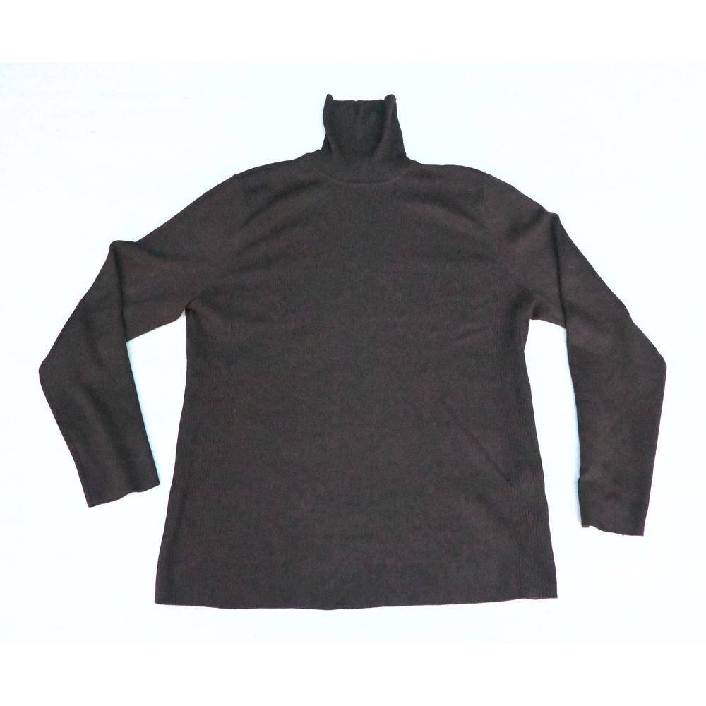 Chicos Womens 2 Petite Brown Ribbed Turtleneck Sweater Long Sleeve Pullover Soft